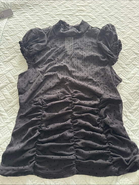 Kimchi Blue Tops - NWOT Sheer Kimchi Blue Black Swiss Dot Ruched Puff Sleeve Tee Swiss Dot